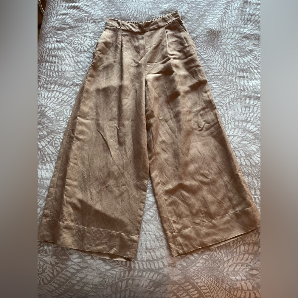 Wide-Leg Tan Linen Pants